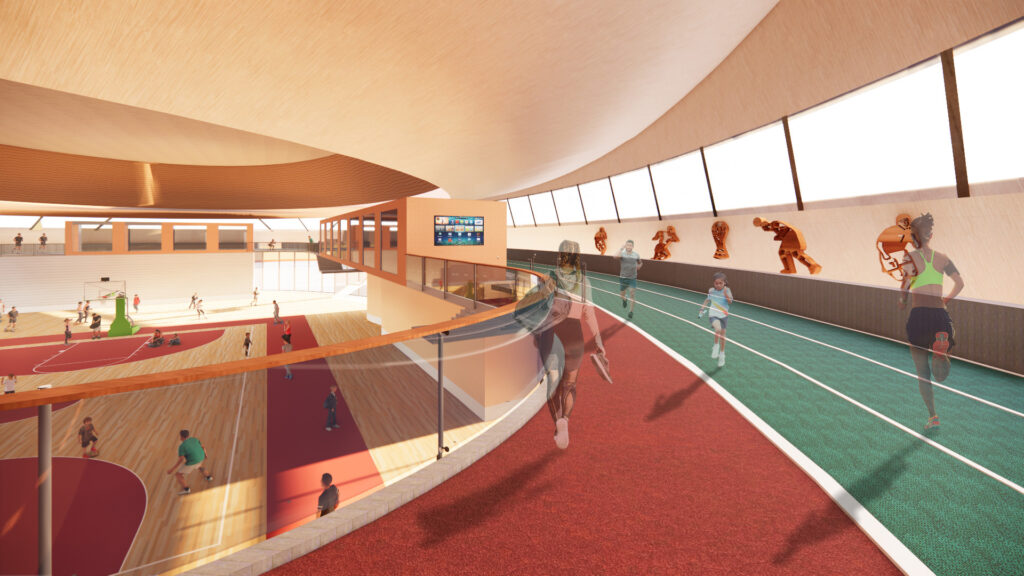 Interior. Pahal Sports Facility, by SpaceMatters: Competition entry for “PAHAL-Takshila’s Initiative for Sports”