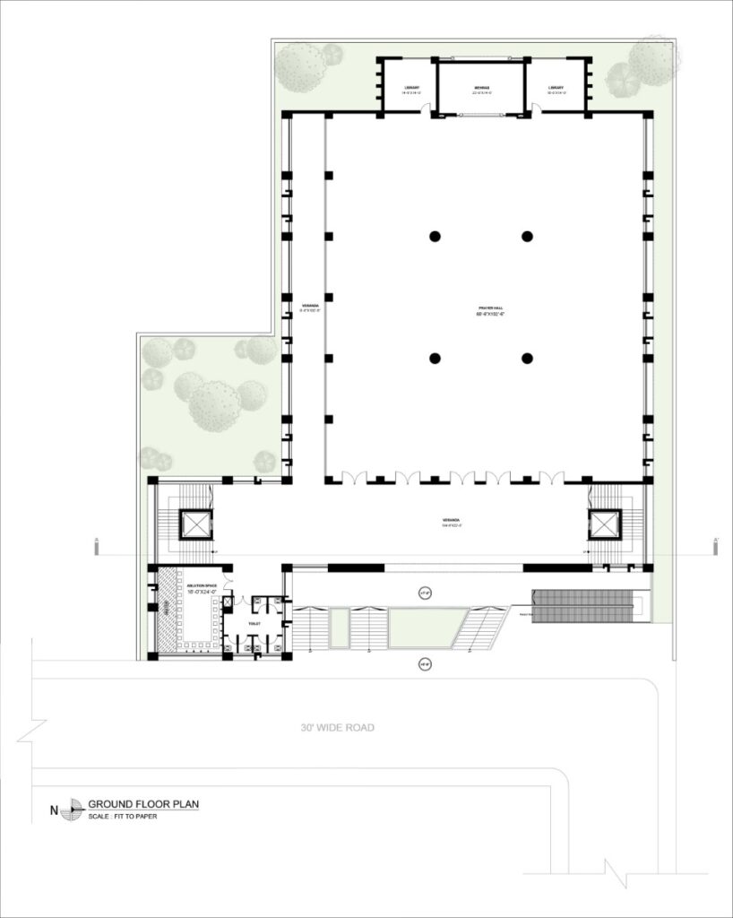 Ground Floor Plan. Rabbania Mosque, by M. Rahman & Associates Architects