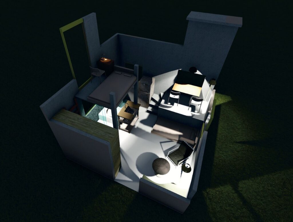 Cube House- Axonometric View. © Gautam Bhatia
